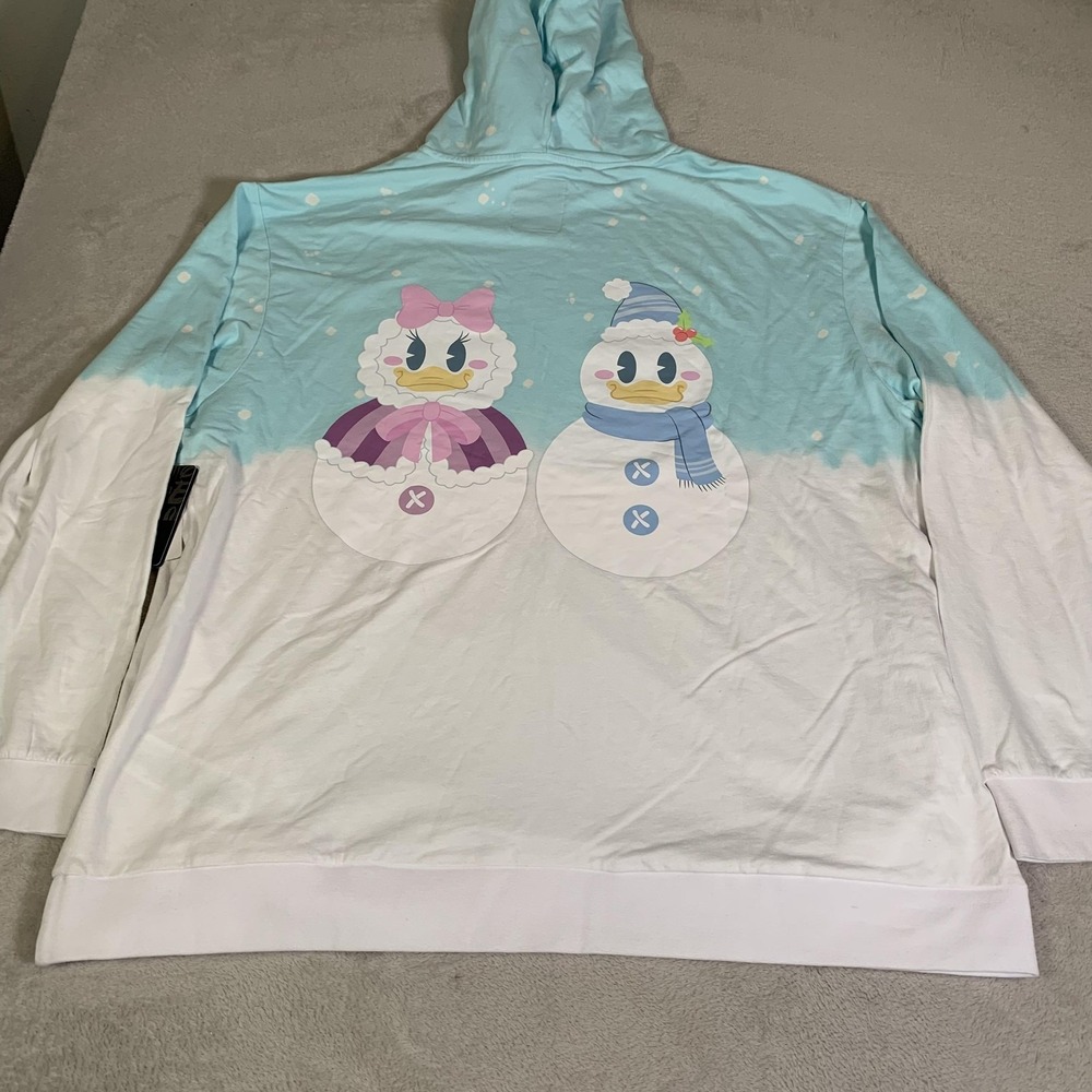 Loungefly Hoodie Womens 2X Blue Mickey Minnie Daisy Donald Snowman Holiday NEW - Picture 15 of 16